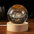 3D Crystal Galaxy Ball Night Lamp with Wooden Base (6cm) - Solar System - Moon - Earth - Heart Cloud - Crescent -Moon Walk