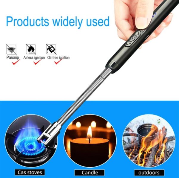 360° Rotating ARC Lighter | USB Rechargeable, Windproof & Flameless with LED Display Safety Switch | Random Colors