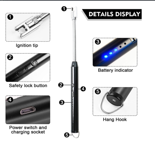 360° Rotating ARC Lighter | USB Rechargeable, Windproof & Flameless with LED Display Safety Switch | Random Colors