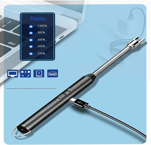 360° Rotating ARC Lighter | USB Rechargeable, Windproof & Flameless with LED Display Safety Switch | Random Colors