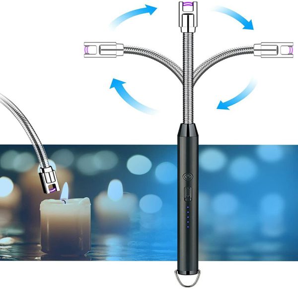 360° Rotating ARC Lighter | USB Rechargeable, Windproof & Flameless with LED Display Safety Switch | Random Colors