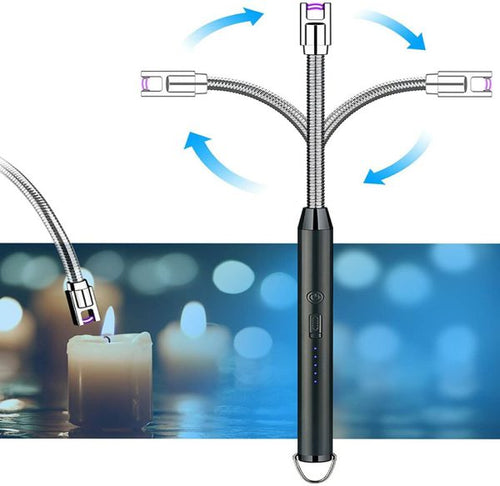 360° Rotating ARC Lighter | USB Rechargeable, Windproof & Flameless with LED Display Safety Switch | Random Colors