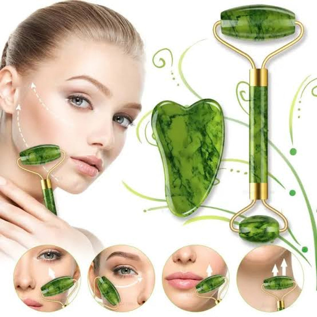 Jade Roller & Gua Sha Set – Green Facial Tools for a Radiant Skin Care Routine